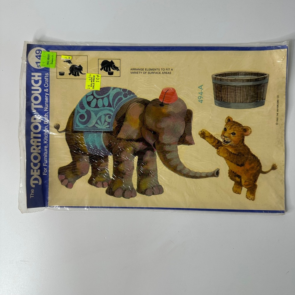 Vintage Decorator Touch Decals Elephant Lion Circus Meyercord Nursery Craft 1980